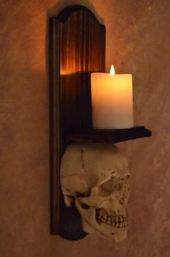 "Classic Skull Wall Sconce Style II W/ Ivory Flameless Candle" Haunted House Lighting -Halloween Props Promotion classic skull wall sconce style ii w ivory flameless candle haunted house lighting 23613261377