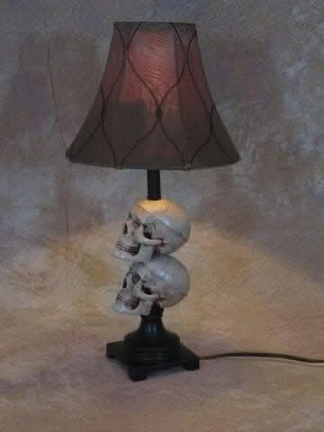 "Desk Lamp With 2 Mini-Skulls And Antique Shade" Haunted House Lighting 4 "Desk Lamp With 2 Mini-Skulls And Antique Shade" Haunted House Lighting - Image 2