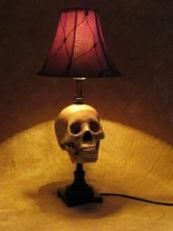 "Desk Lamp With Life-size Skull And Antique Shade" Haunted House Lighting -Halloween Props Promotion desk lamp with life size skull and antique shade haunted house lighting 23696458689