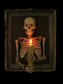 "Framed 3D Skeleton Torso Holding Candle" Hanging Haunted House Decoration